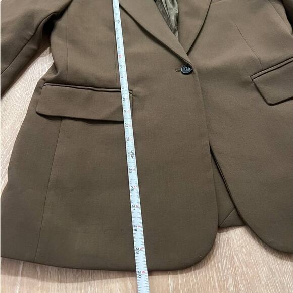 Zara Khaki Brown Basic V-neck Long Sleeve Button Blazer Jacket, size S - Picture 5 of 9